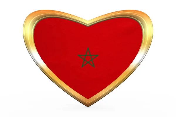 Flagge Marokkos in Herzform, goldener Rahmen — Stockfoto