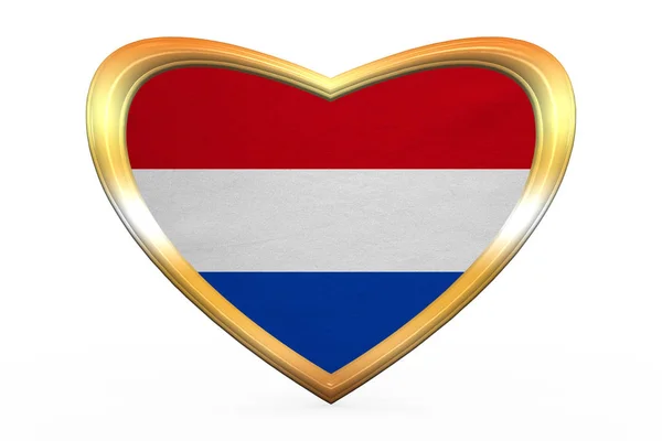 Flagge der Niederlande, herzförmig, goldener Rahmen — Stockfoto