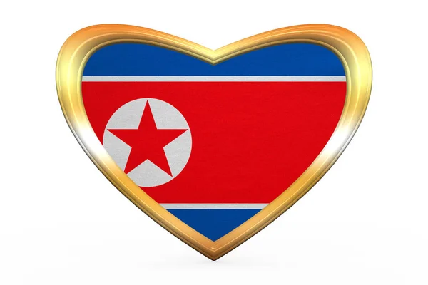 심장 모양, 골든 프레임에서 북한의 국기 — 스톡 사진