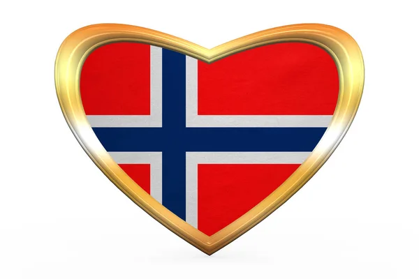 Flag of Norway in heart shape, golden frame — Stock Photo, Image