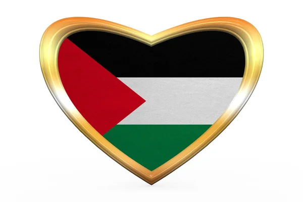 Flagge aus Palestin in Herzform, goldener Rahmen — Stockfoto