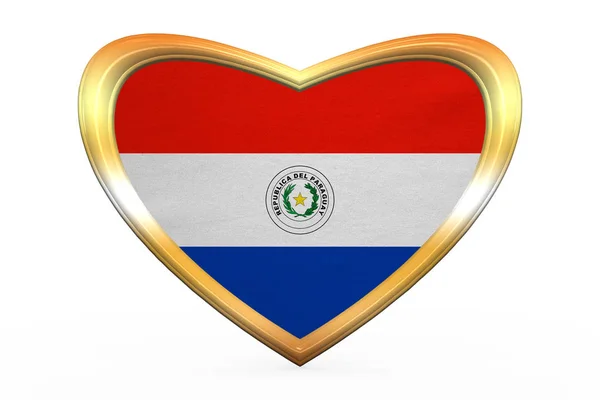 Kalp şekli, altın çerçeve içinde Paraguay Cumhuriyeti bayrağı — Stok fotoğraf