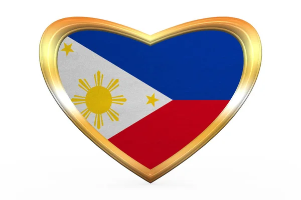 Flag of the Philippines, heart shape, golden frame — Stock Photo, Image