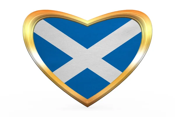 Flag of Scotland in heart shape, golden frame — Stock Photo, Image