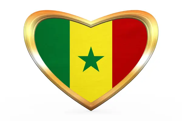 Прапор Сенегалу в серце фігури, Золотий рамі — стокове фото