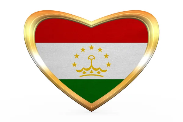 Flag of Tajikistan in heart shape, golden frame — Stock Photo, Image