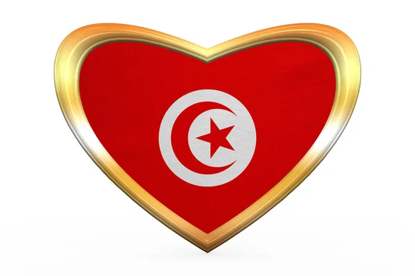 Flagga av Tunisien i hjärtat form, gyllene ram — Stockfoto