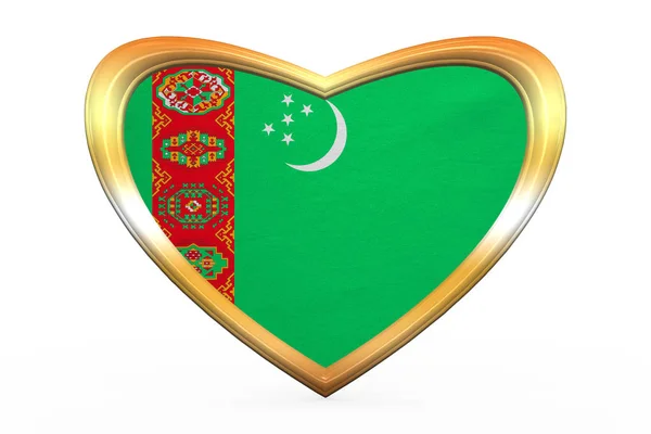Bandera de Turkmenistán en forma de corazón, marco dorado —  Fotos de Stock
