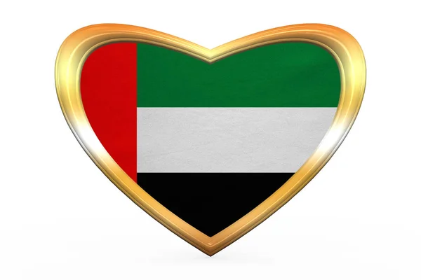 Flagge der Uae in Herzform, goldener Rahmen — Stockfoto