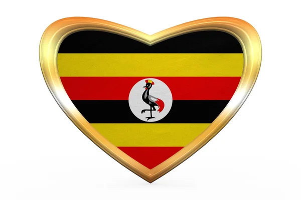 Flag of Uganda in heart shape, golden frame — Stock Photo, Image