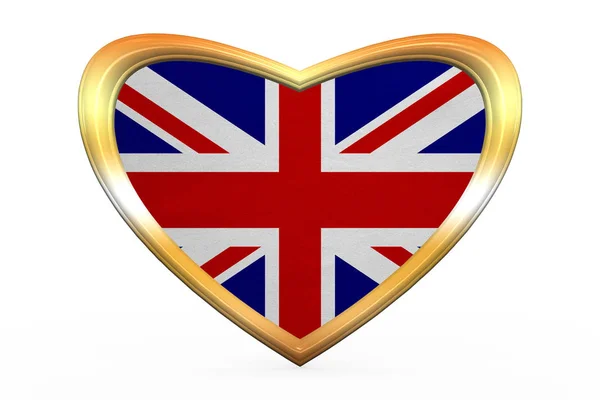 Флаг Великобритании, форма сердца, золотая рамка — стоковое фото