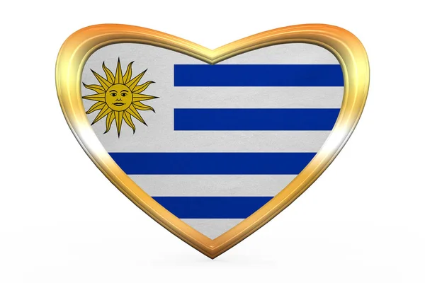 Bandiera dell'Uruguay a forma di cuore, cornice dorata — Foto Stock