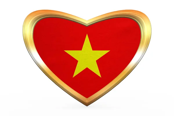 Drapeau du Vietnam en forme de coeur, cadre doré — Photo