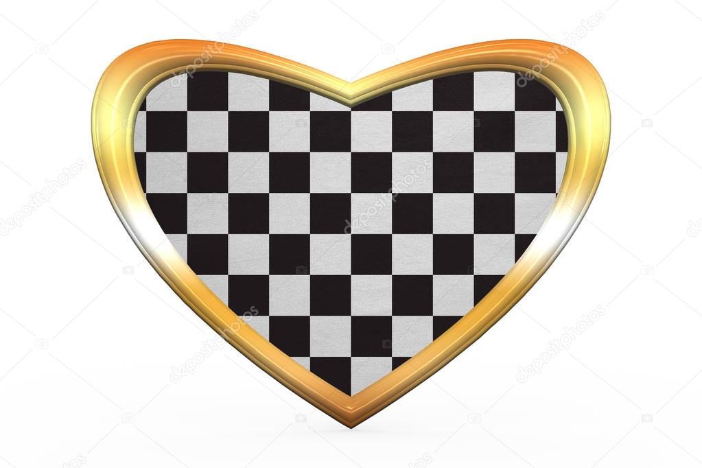 Download Checkered racing flag in heart shape, golden frame — Stock ...