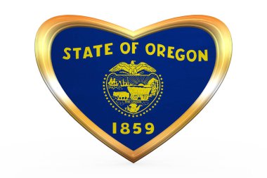Flag of Oregon in heart shape, golden frame clipart
