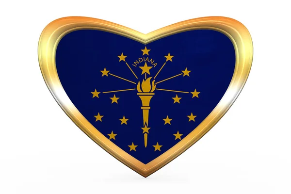 Vlajka Indiana v rámečku tvar, zlaté srdce — Stock fotografie