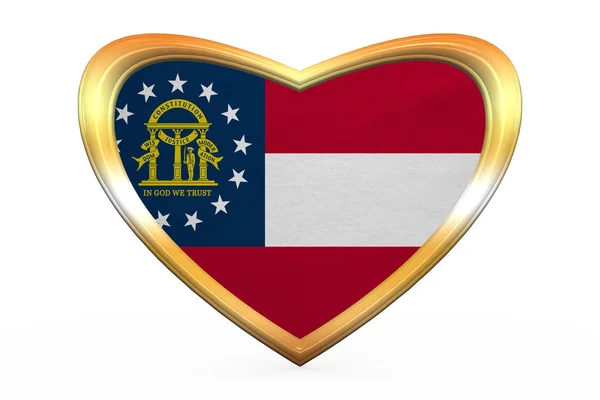 Georgien flagg i hjärtat form, gyllene ram — Stockfoto