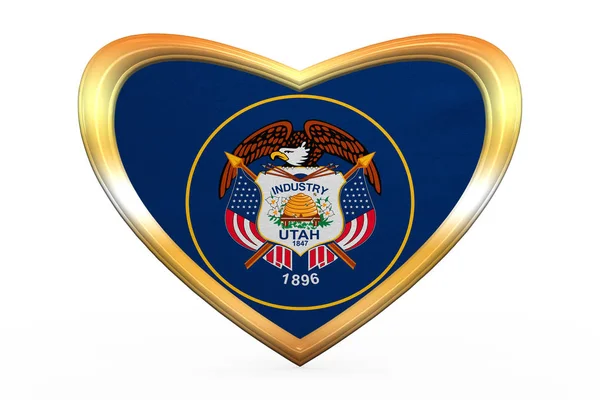 犹他州的心形状，金色框架中的旗帜 — 图库照片