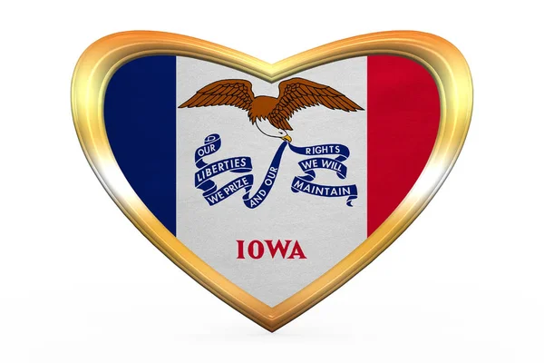 Vlajka Iowa v rámečku tvar, zlaté srdce — Stock fotografie