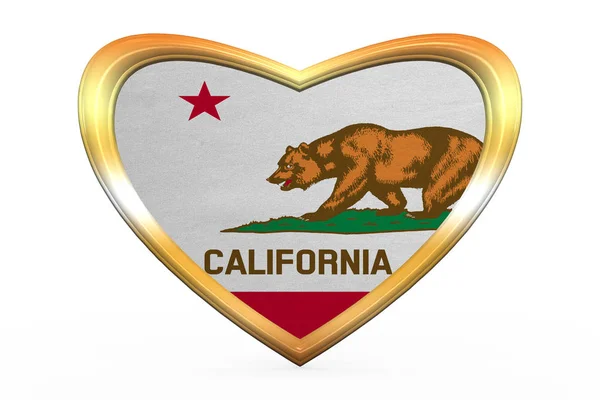 Bandeira da Califórnia em forma de coração, moldura dourada — Fotografia de Stock