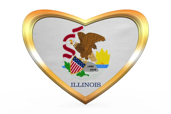 Vlajka státu Illinois v rámečku tvar, zlaté srdce — Stock fotografie