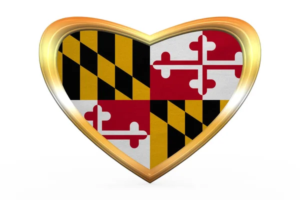 Vlajka Maryland v rámečku tvar, zlaté srdce — Stock fotografie