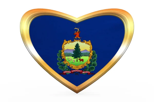 佛蒙特州的心形状，金色框架中的旗帜 — 图库照片