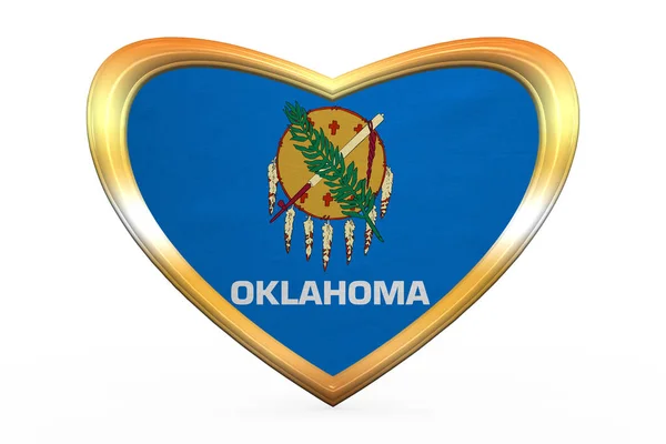 ハート形、黄金のフレームでオクラホマ州の旗 — ストック写真