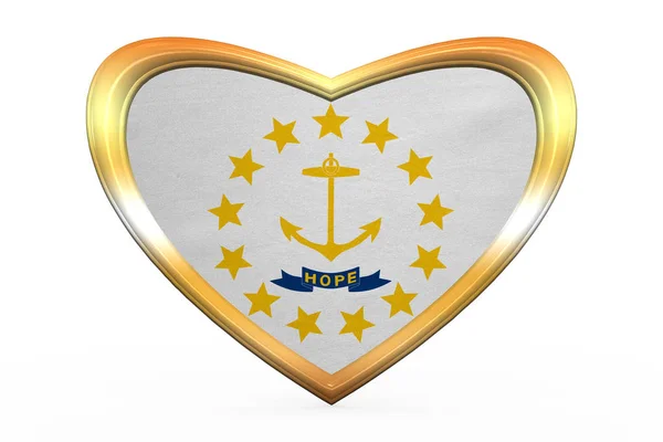 Drapeau de Rhode Island en forme de coeur, cadre doré — Photo