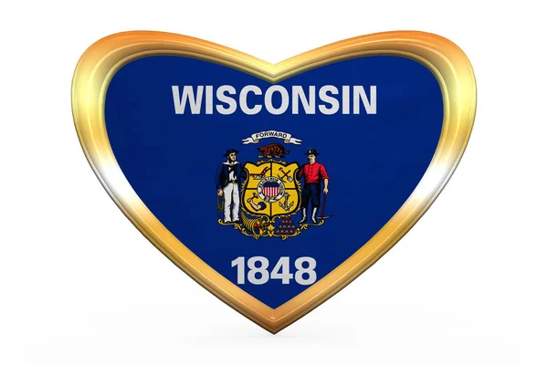 Vlajka Wisconsin v rámečku tvar, zlaté srdce — Stock fotografie