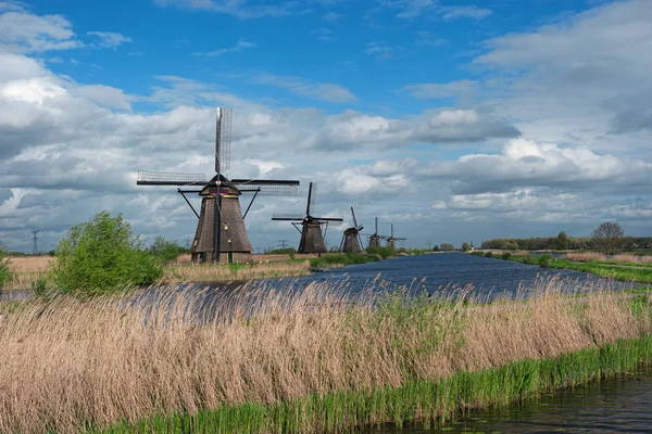 Historické holandské větrné mlýny, Kinderdijk, Nizozemsko — Stock fotografie