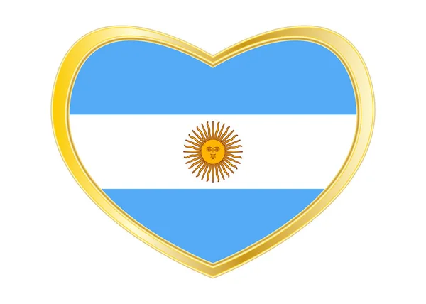 Bandera de Argentina en forma de corazón, marco dorado — Vector de stock