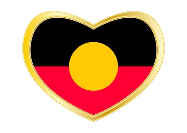 Bandera aborigen australiana en forma de corazón, dorada — Vector de stock