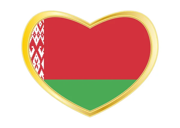 白俄罗斯的心形状，金色框架中的旗帜 — 图库矢量图片