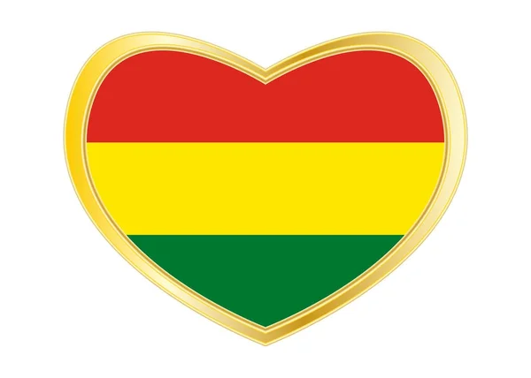 Прапор Болівії в серце фігури, Золотий рамі — стоковий вектор