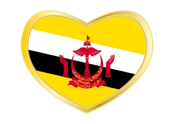 Bandeira de Brunei em forma de coração, moldura dourada —  Vetores de Stock