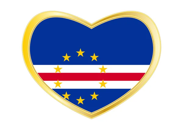 Bandiera di Capo Verde a forma di cuore, cornice dorata — Vettoriale Stock