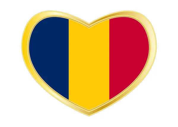 Drapeau du Tchad en forme de coeur, cadre doré — Image vectorielle