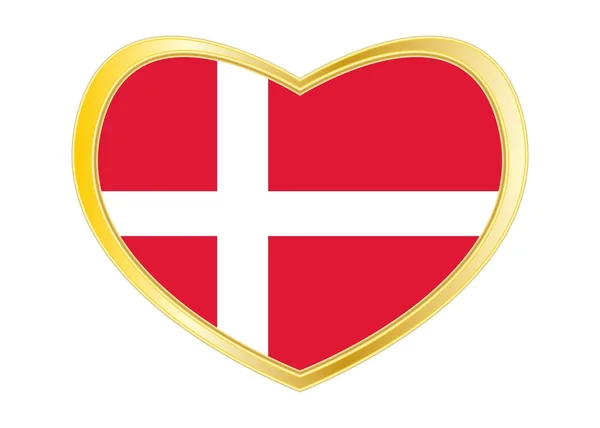 Drapeau du Danemark en forme de coeur, cadre doré — Image vectorielle