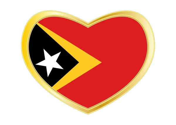 Bandera de Timor Oriental en forma de corazón, marco dorado — Archivo Imágenes Vectoriales