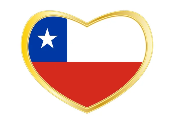 Bandera de Chile en forma de corazón, marco dorado — Archivo Imágenes Vectoriales