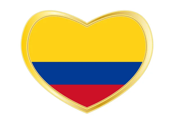 Bandera de Colombia en forma de corazón, marco dorado — Vector de stock