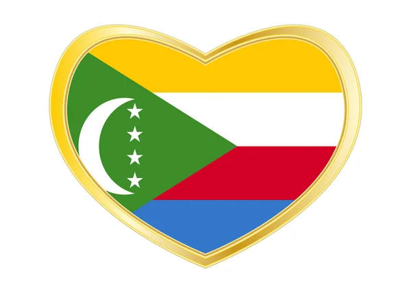 Szív alakú, arany keretben a Comore-szigetek zászlaja — Stock Vector