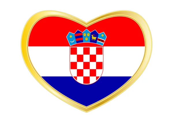 Bandeira da Croácia em forma de coração, moldura dourada — Vetor de Stock