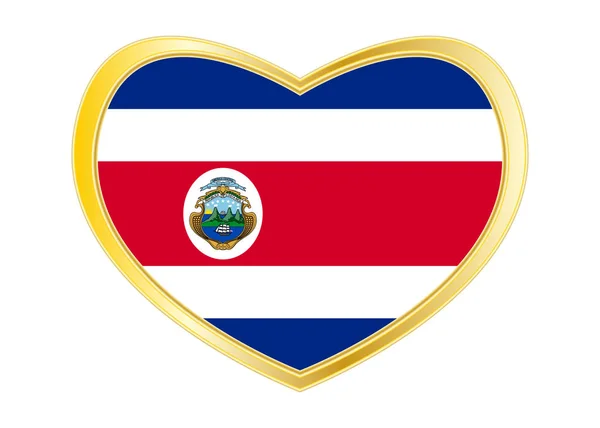 Kostarická vlajka v rámečku tvar, zlaté srdce — Stockový vektor
