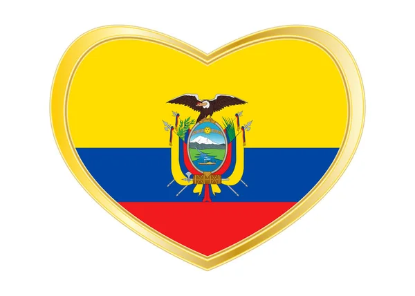 심장 모양, 골든 프레임에 에콰도르의 국기 — 스톡 벡터