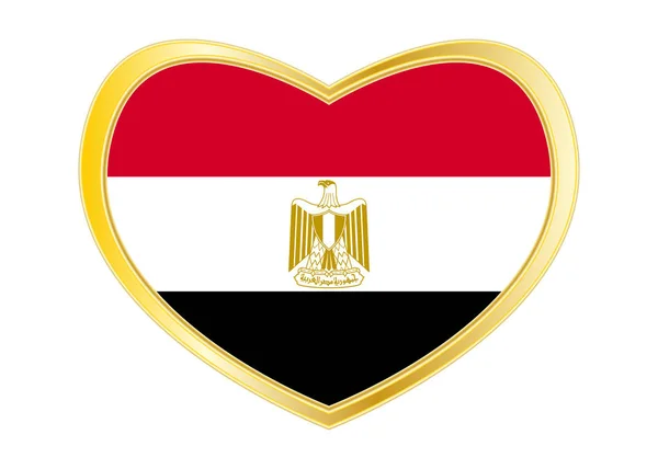 Bandera de Egipto en forma de corazón, marco dorado — Vector de stock