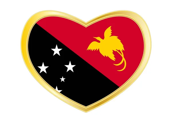 Flag of Papua New Guinea in heart shape Gold frame — Stock Vector
