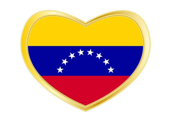 Vlag van Venezuela in hart vorm, gouden frame — Stockvector