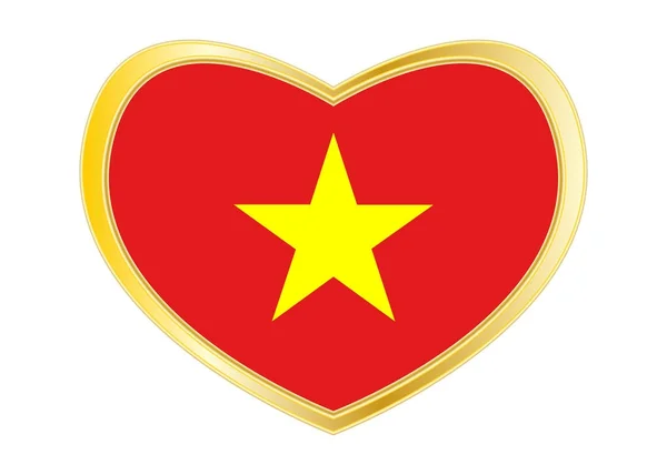 Drapeau du Vietnam en forme de coeur, cadre doré — Image vectorielle